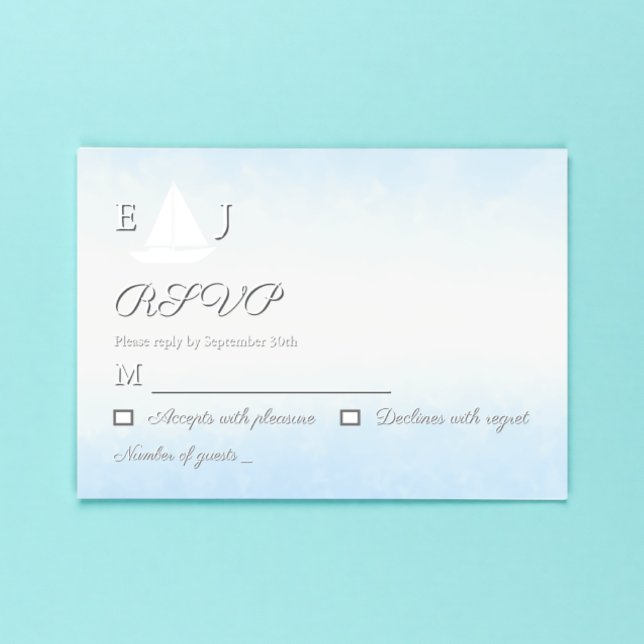 Cartão RSVP Water Meets Sky Watercolor Wedding (Criador carregado)