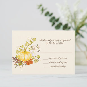 Cartão RSVP Watercolor Autumn Pumpkin e Deixa Casamento