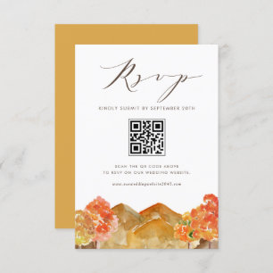 Cartão RSVP Watercolor Autumn Woodlands Casamento Código QR de