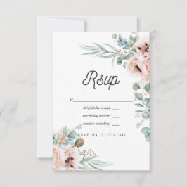 Cartão RSVP Watercolor Boho Eucalyptus Poppy Casamento