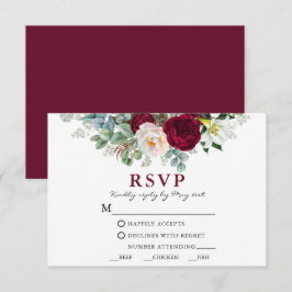 Cartão RSVP Watercolor Burgundy Floral Greenerase