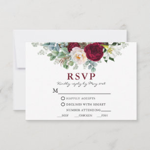 Cartão RSVP Watercolor Burgundy Floral Greenerase Meal W