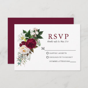 Cartão RSVP Watercolor Burgundy Floral Greenery