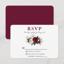 Cartão RSVP Watercolor Burgundy Floral Greenery Rd