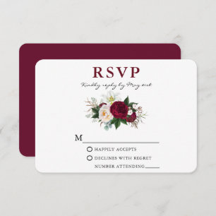 Cartão RSVP Watercolor Burgundy Floral Greenery Rd