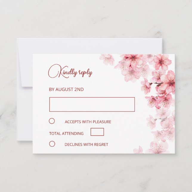 Cartão RSVP Watercolor Cherry Blossom  Wedding (Frente)