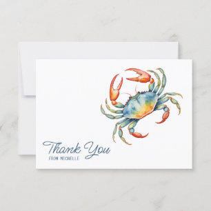 Cartão RSVP Watercolor Crab Beach Personalizada Obrigado Cartõ