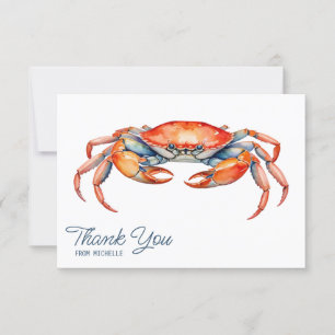 Cartão RSVP Watercolor Crab Beach Personalizada Obrigado Cartõ