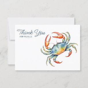 Cartão RSVP Watercolor Crab Beach Personalizada Obrigado Cartõ