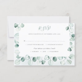 Cartão RSVP Watercolor Dusty Eucalyptus Deixa Casamento Fronte