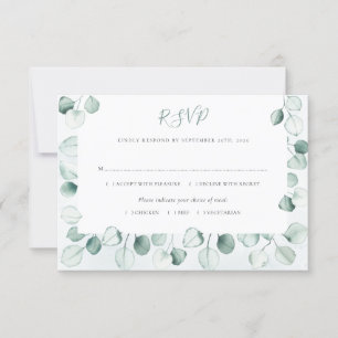 Cartão RSVP Watercolor Dusty Eucalyptus Deixa Casamento Fronte