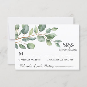 Cartão RSVP Watercolor Eucalyptus Deixa Casamento Verde