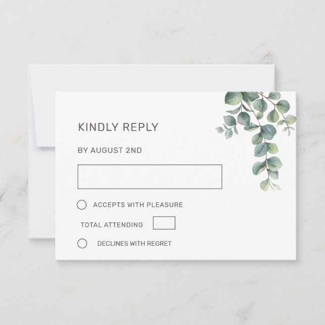 Cartão RSVP Watercolor Eucalyptus Leaves Wedding (Frente)