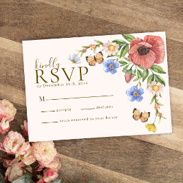 Cartão RSVP Watercolor floral Flores Selvagens Casamento Boho