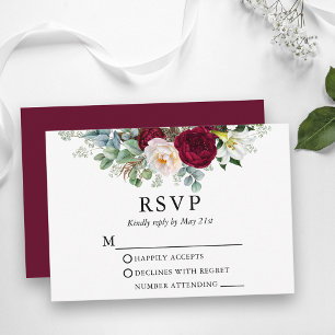 Cartão RSVP Watercolor Floral Greenerescência Casada Borgonha