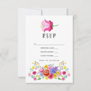 Cartão RSVP Watercolor Floral Mexicano Fiesta Wedding