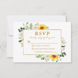 Cartão RSVP Watercolor Girassóis Flores Brancas Casamento Flor