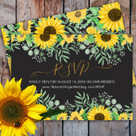 Cartão RSVP Watercolor Girassóis Sítio de Casamento Negro