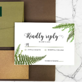 Cartão RSVP Watercolor Green Fern Leaf Noivado de Casamento RS