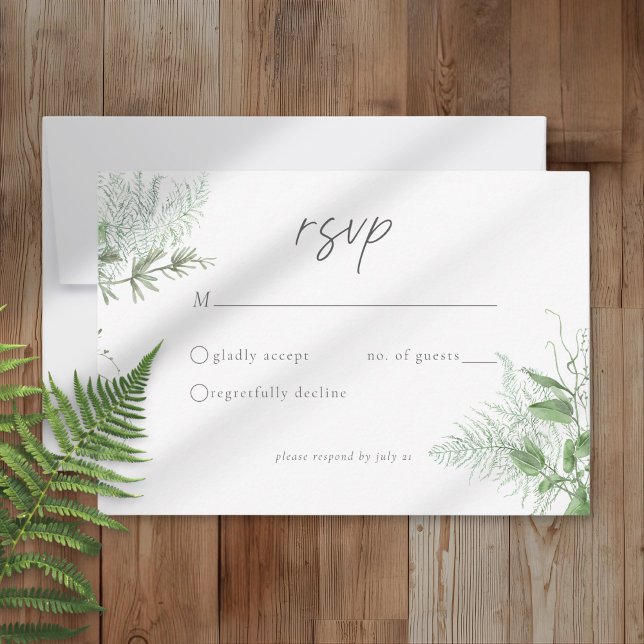 Cartão RSVP Watercolor Greenery Fern Rustic Wedding (Criador carregado)