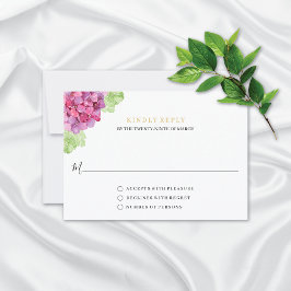 Cartão RSVP Watercolor Hydrangeas Pink Shades Wedding 