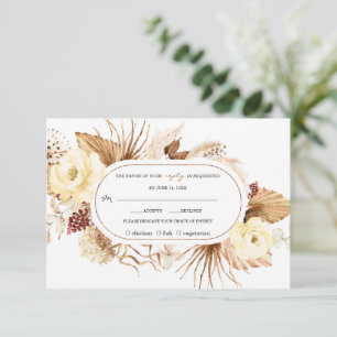 Cartão RSVP Watercolor Ivory Flowers Pampas Grass Aniversário