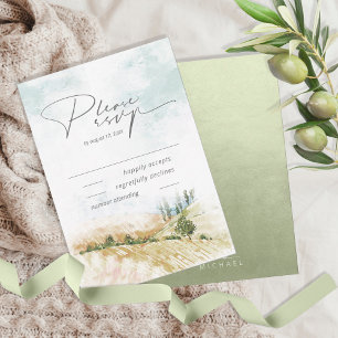 Cartão RSVP Watercolor Landscape Wedding Sage Green ID786