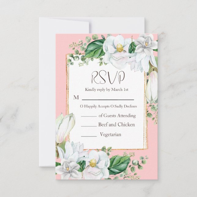 Cartão RSVP Watercolor Magnolia Blush Weding (Frente)