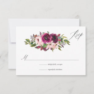 Cartão RSVP Watercolor Marsala e Blush Floral Wedding