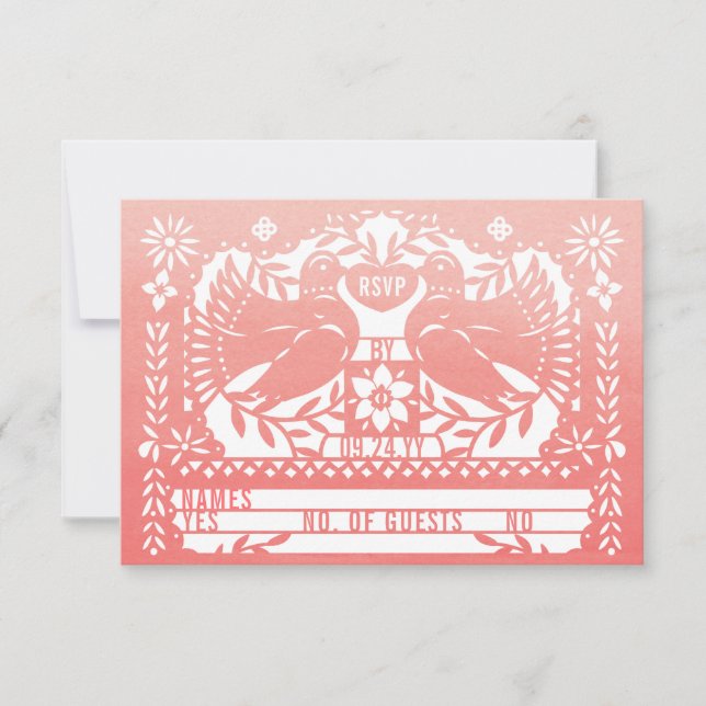 Cartão RSVP Watercolor Mexicano Fantail Doves Papel Picado (Frente)