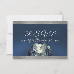 Cartão RSVP Watercolor Mountain & Ribbon