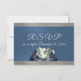 Cartão RSVP Watercolor Mountain & Ribbon Blue 2
