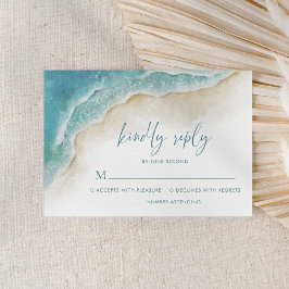 Cartão RSVP Watercolor Ocean Summer Beach Wedding
