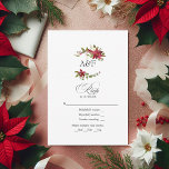 Cartão RSVP Watercolor Poinsettia e Holly Christmas<br><div class="desc">Solicite a presença de seus convidados com esta placa RSVP, maravilhosamente projetada, com poinsettias festivas de aquarelas, sagradas e maricas. Perfeito para um Natal ou casamento no inverno, este cartão captura a elegância sazonal da época de férias. A simples e encantadora design complementa a sua papelaria de casamento, acrescentando um...</div>