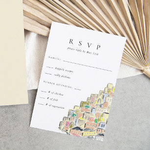 Cartão RSVP Watercolor Positano Itália Casamento de Destino