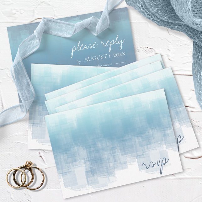 Cartão RSVP Watercolor Refletions Wedding Dusty Blue ID774 (Criador carregado)