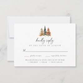 Cartão RSVP Watercolor Rustic Mountain Pine Forest Wedding