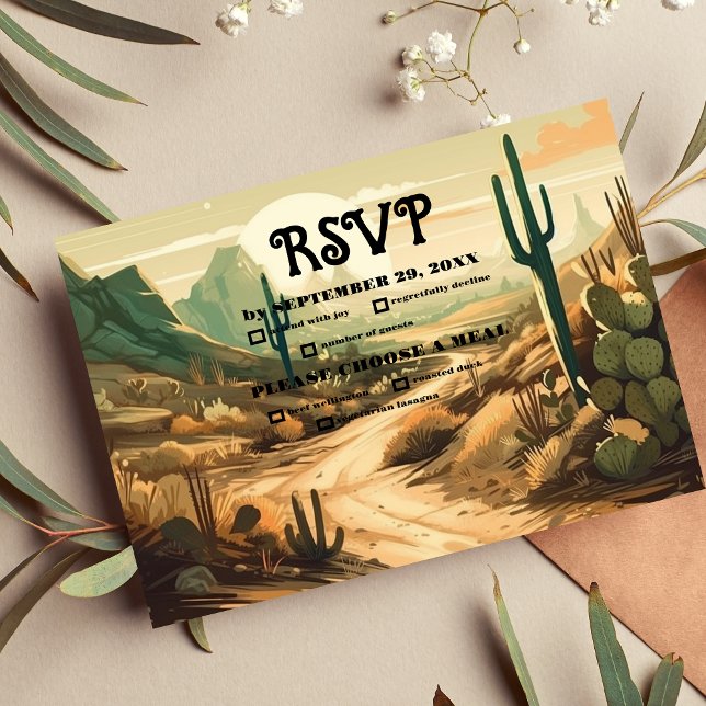 Cartão RSVP Watercolor Southwestern Desert e Casamento Cactus (Criador carregado)