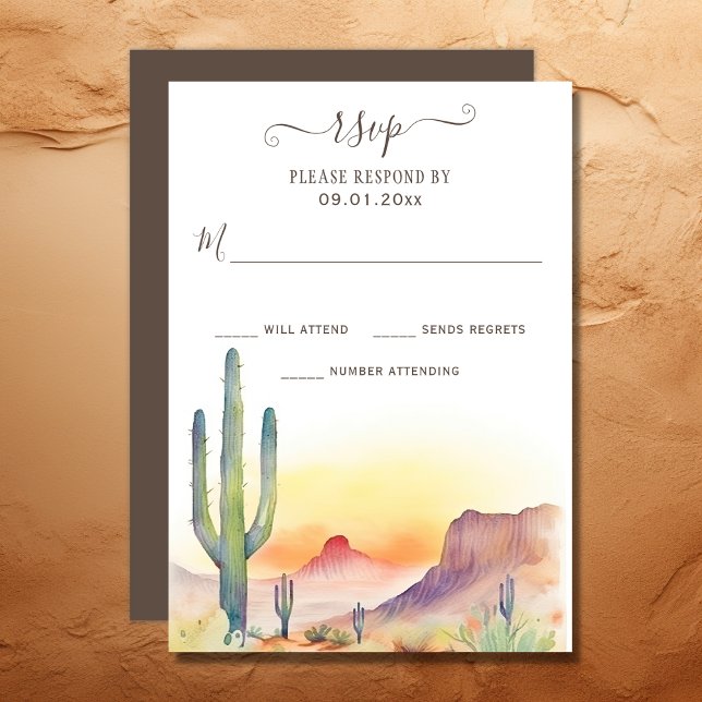 Cartão RSVP Watercolor Southwestern Desert e Casamento Cactus (Watercolor Southwestern Desert and Cactus Wedding RSVP Card)
