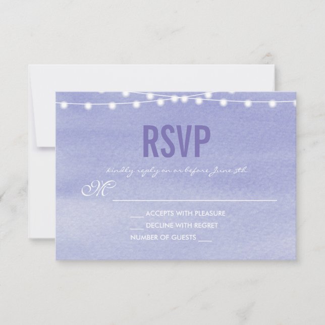 Cartão RSVP Watercolor String Luzes Casamento (Frente)