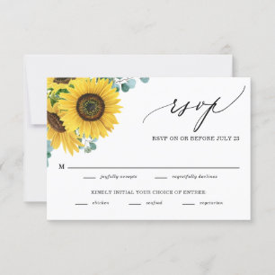 Cartão RSVP Watercolor Sunflower e Eucalyptus Wedding