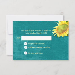 Cartão RSVP Watercolor Sunflower Rustic Blue Jade Casamento RS