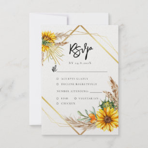 Cartão RSVP Watercolor Sunflower Rustic Code Casamento