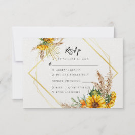 Cartão RSVP Watercolor Sunflower Rustic Code Casamento