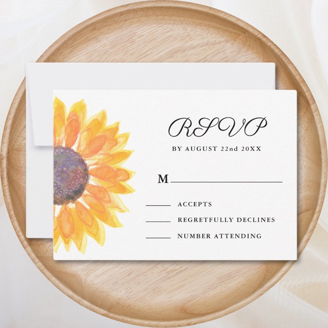 Cartão RSVP Watercolor Sunflower Wedding (Criador carregado)