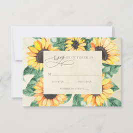 Cartão RSVP Watercolor Sunflowers Garden Floral Wedding