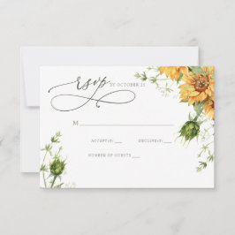 Cartão RSVP Watercolor Sunflowers Garden Floral Wedding