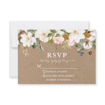 Watercolor White Magnolias Rosas Casamento Kraft