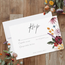 Cartão RSVP Watercolor Wildflower Butterfly Modern Wedding