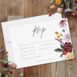 Cartão RSVP Watercolor Wildflower Butterfly Modern Wedding